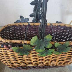 Antique Basket With Grapes And Vines 