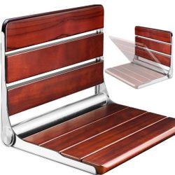 18.4 In Dark Teak Shower Chair Wall Mounted 400lbs New