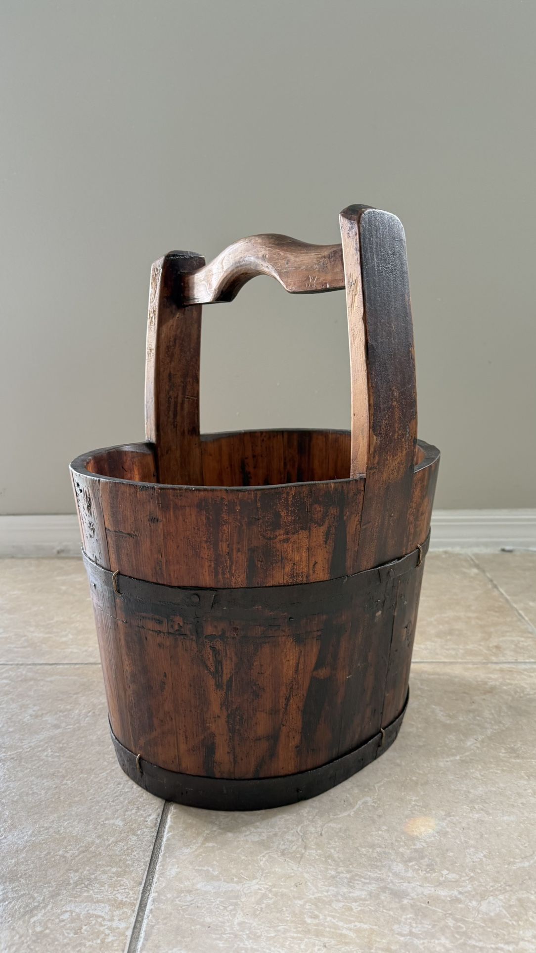 Vintage Wooden Bucket with Handle – Rustic Farmhouse Decor for Sale in ...