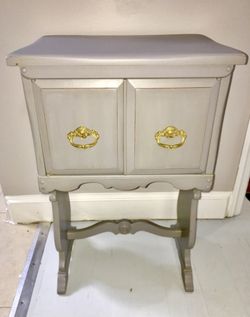Antique gray solid wood radio cabinet end table nightstand