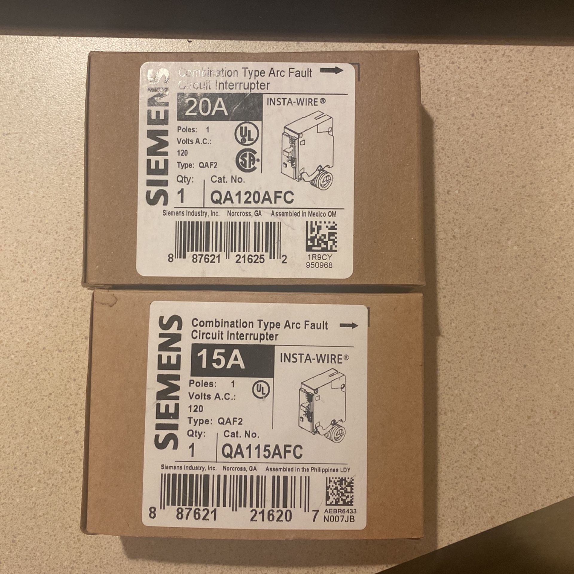 Breakers Siemens QA115CAFCI And QA120CAFCI Breakers