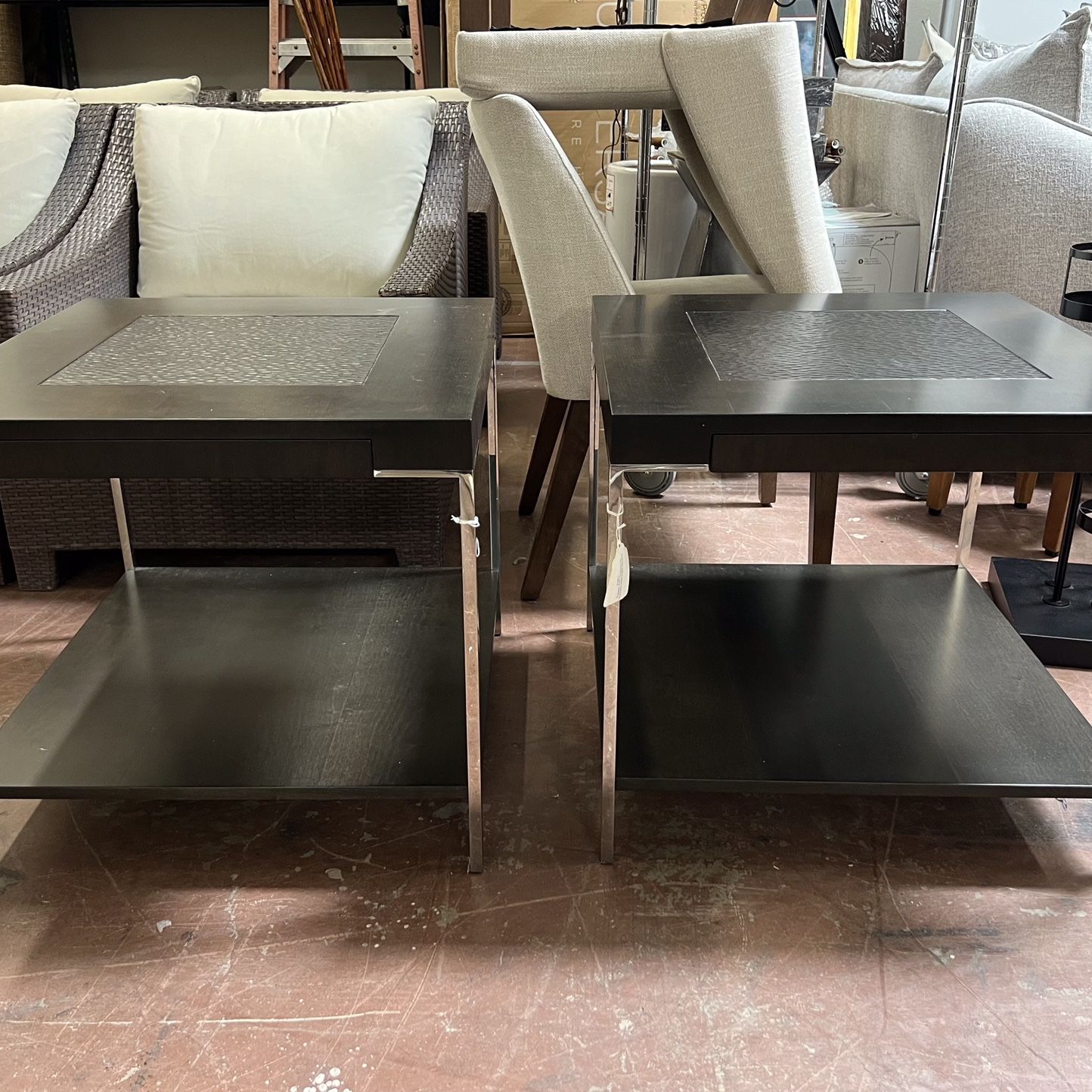 Espresso & Chrome Contemporary End Tables Pair