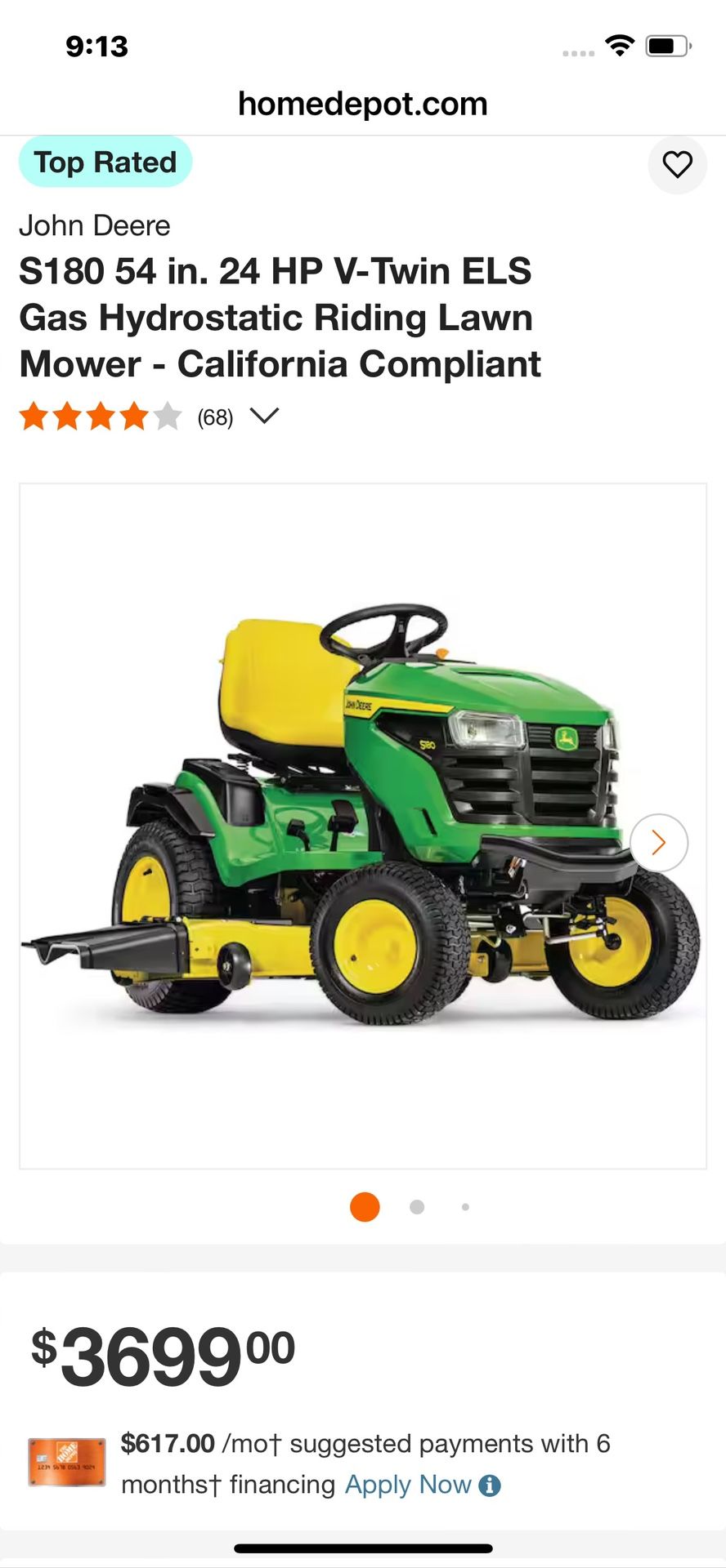 John Deere S180 Mower 54” Deck