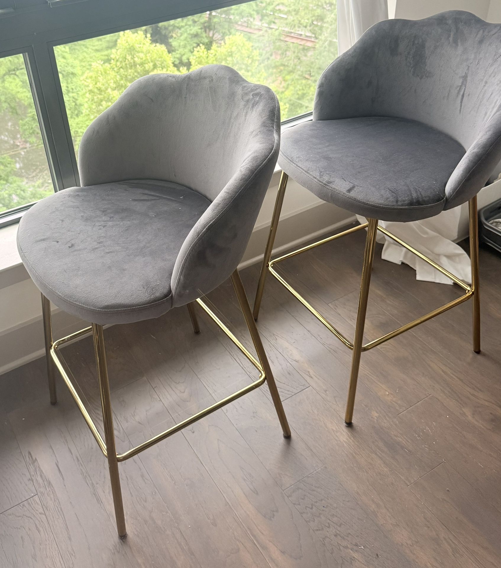 Velvet Gray And Gold Counter Chairs