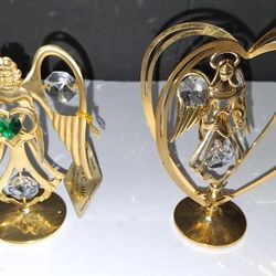  2 ANGELS Mascot USA 24K GOLD PLATED With Austrian Crystals 