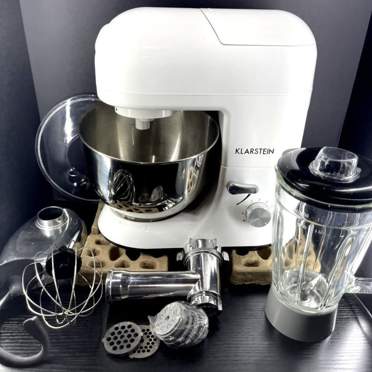 Klarstein Stand Mixer 1200W 5L Stainless Steel Bowl Glass Blender Dough Hook Whisk Meat Grinder