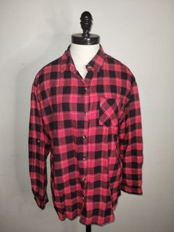 Love Notes Women's Red Black Plaid Button Up Long Sleeve Shirt Size M