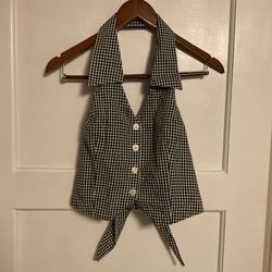 Vintage 90s Moda International Checkered Plaid Backless Sexy M