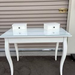 White Dressing Table with Mirror and Glass Top