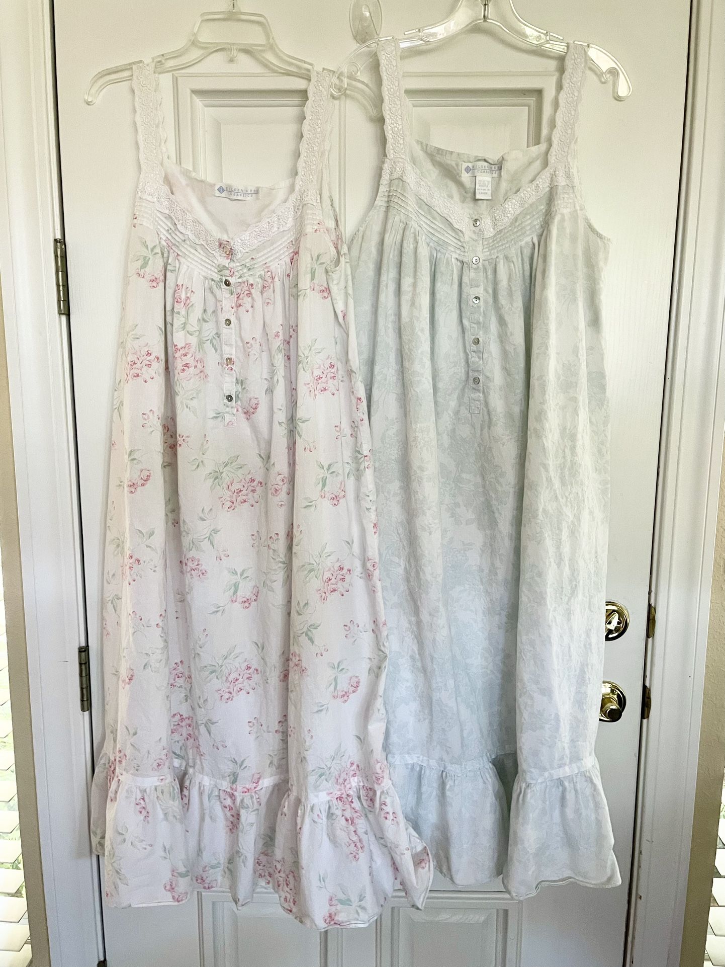 2- Eileen West Floral Sleeveless Cottagecore Nightgown Size Large. First White With Dainty Pink Floral - The Second One White With Baby Blue Floral