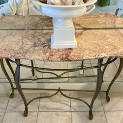 Large Marble Console Table with Solid Brass Legs - Like New Condition