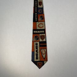 Chicago Bears NFL Tie 100% Silk Orange Blue Helmet Bear Banner Flag