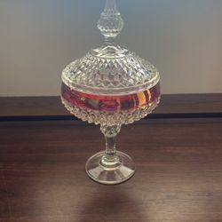 Vintage 1960s Diamond Point Candy Dish Ruby Cranberry