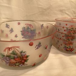 Briliant MCM Frosted Glass, Serving Bowl & 4 Matching Bowls