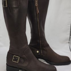 Timberland Women’s Lexiss Genuine Leather Knee High Buckle Side riding Boots Brown Sz 8