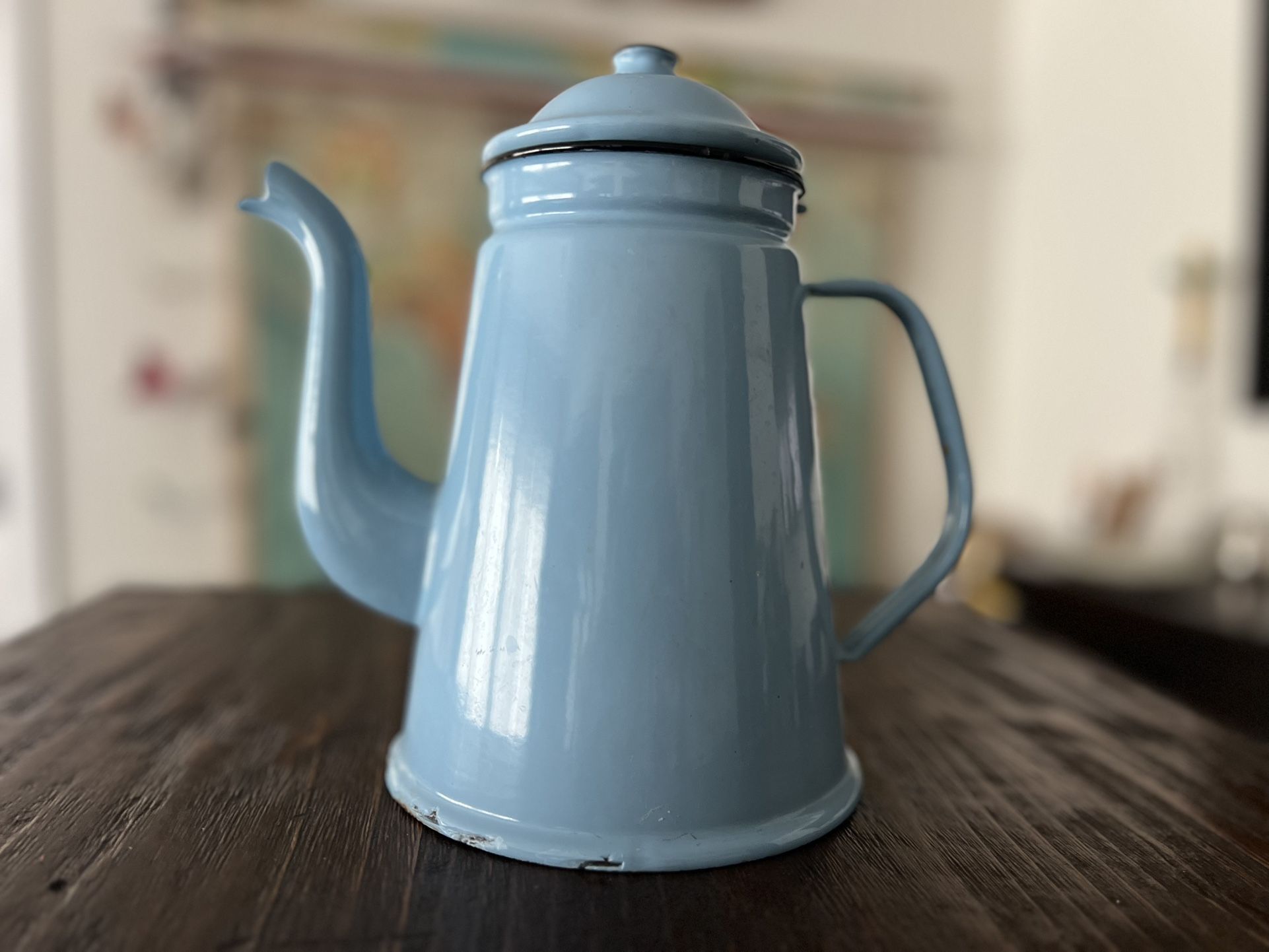 Vintage Blue Enamelware Coffee Pot Made in Sweden or Denmark Enamel Kettle, Coffee Kettle