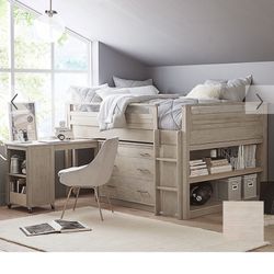 Pottery Barn Teen Loft Bed With Dressed And Desk
