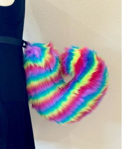 Cosplay Rainbow Faux Fur Curly Tip Long Tail 14”H x 12”W