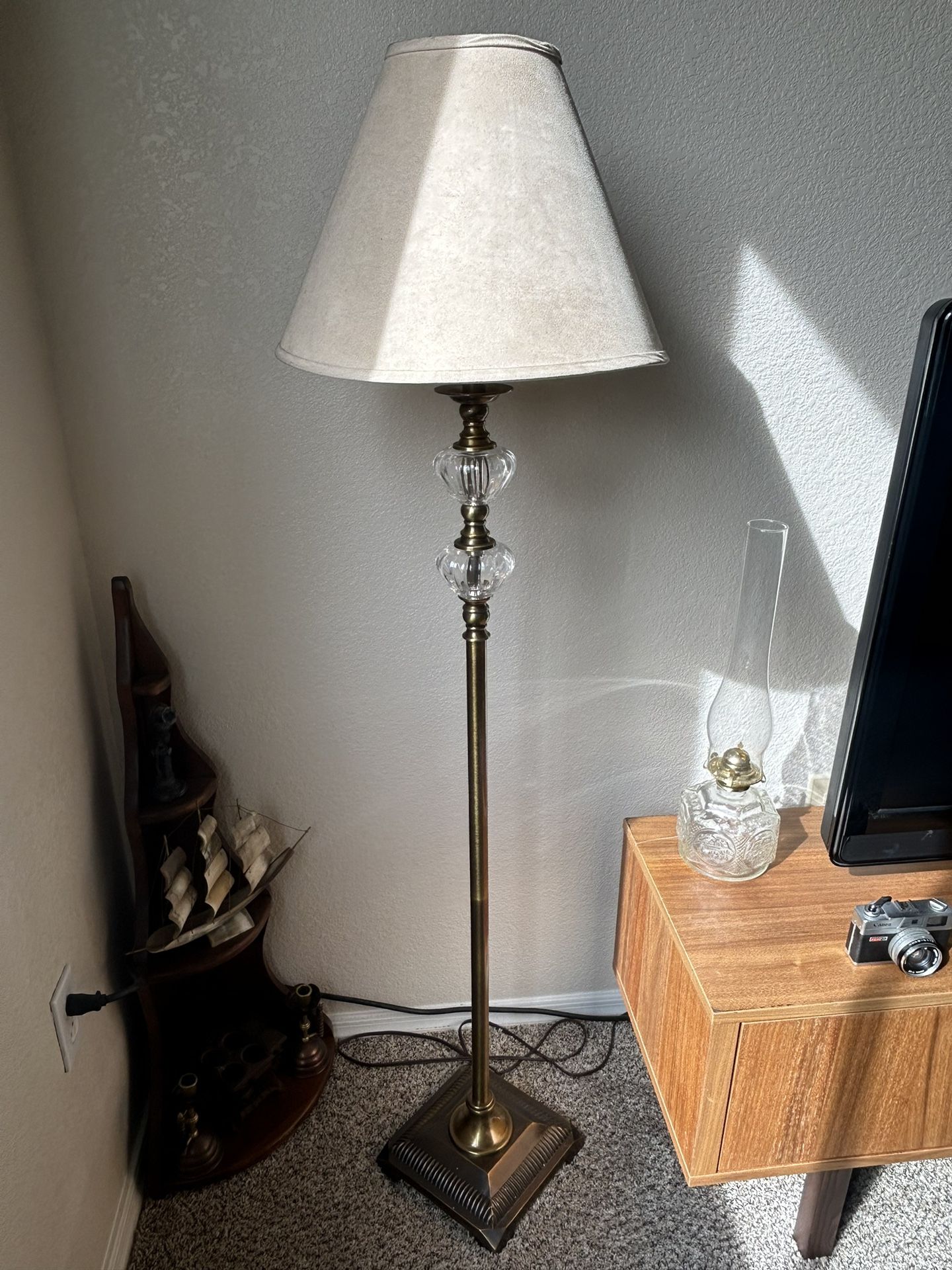 Vintage Unique Crystal & Brass Floor Lamp