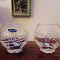 Marquis By Waterford Crystal Millennium 2000 Celebration Candle Holder Votive Set Of 2  Blown Glass Etched Stripes & Stars 