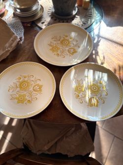 Vintage 1970s Cavalier Ironstone Yellow Floral Dinnerware - 1 Platter, 2 Plates