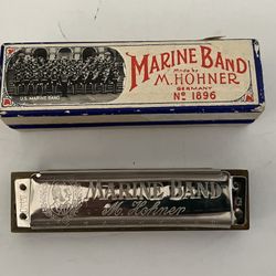 M. Hohner Marine Band Harmonica No. 1896 Key of G w Original Box Made in Germany