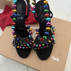 Christian Louboutin Spikita strap 100 Black and Red Stiletto Heels