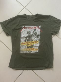 Metallica Damaged Justice Tour Shirt 88-89 Green Short Sleeve Tulsa Size L