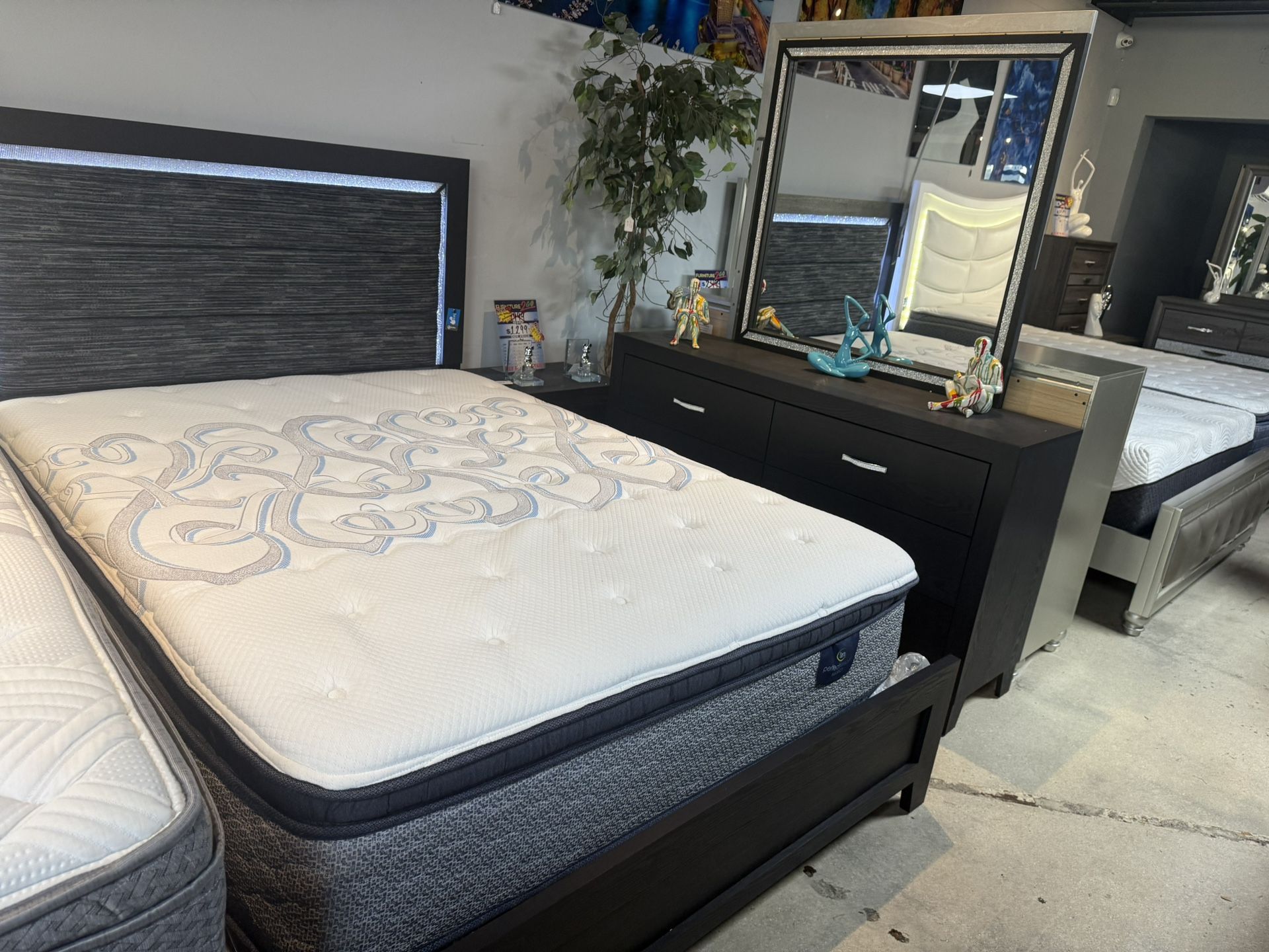 Black 5 Pc Bedroom Set With Led Lights And FREE MATTRESS Black Friday Special Only $799