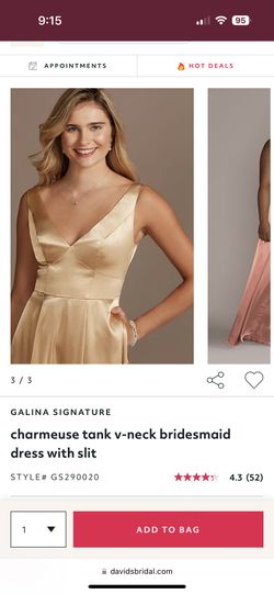 GALINA SIGNATURE charmeuse tank v-neck bridesmaid dress with slit In Quartz  Size 6 David's Bridal STYLE# GS290020 for Sale in Costa Mesa, CA