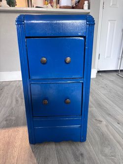 Blue Painted Wood Nightstand with Drawers