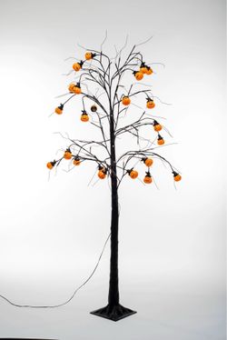 4ft Spooky Tree Halloween Decoration with Pumpkins (set of 3)
