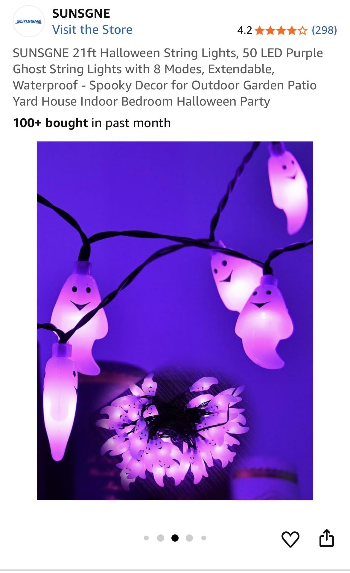 21ft Halloween String Lights, 50 LED Purple Ghost String Lights with 8 Modes, Extendable, Waterproof - Spooky Decor for Outdoor Garden Patio Yard Hous