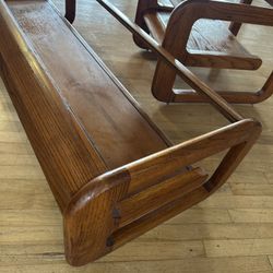 Lou Hughes Style Mid-Century Modern Coffee & End Table Set Oak & Glass