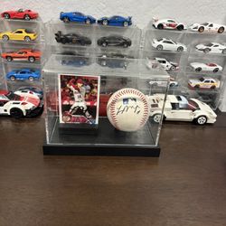 Logan O’Hoppe Signed Baseball And Baseball Base Card