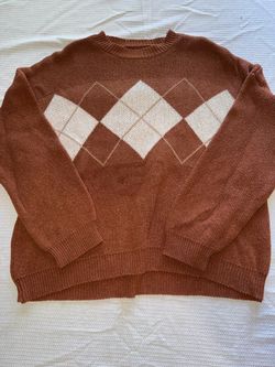 Brown Argyle Knit Crewneck Sweater