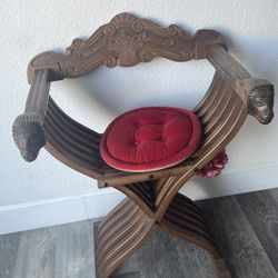 Antique Wood Chair Savonara Chair W Lions Head Arm Foldable 
