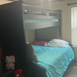 Full size  Brindle Bunk Bed With Built In Drawers Stairs. 