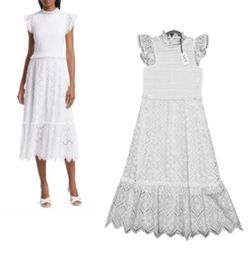 SEA NEW YORK NWT ($395) White Zippy Smocked Midi Dress 8