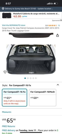 Cargo Cover for Jeep Patriot Compass Accessories 2007-2014 2015 2016 Rear Trunk Luggage Cover