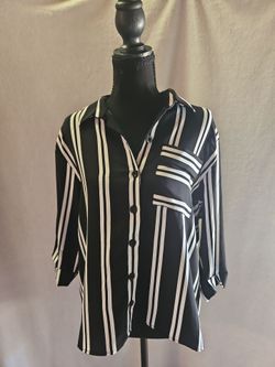 Black and White Striped Button-Down Blouse