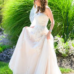 Strapless Lace And Tulle Blush Bridal Gown