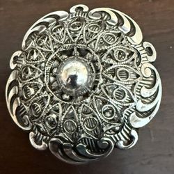 Vintage West Germany silver filigree flower scarf ring clip Fall hinged scarf clip 