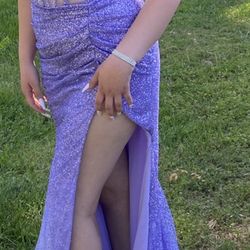 Prom Dress: Size 8 (Medium) Strapless Lavender Glitter Corset High Slit Beauty