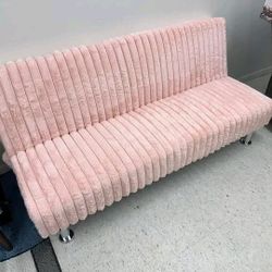 Pink Fabric Futon Sofa Bed