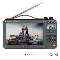 720P 7Inch Screen AM FM Movie Video Radio with Bluetooth Speaker, Rechargeable Digital Shortwave MP3 MP4 Player Radio, Support USB/Micro SD Card, Loud