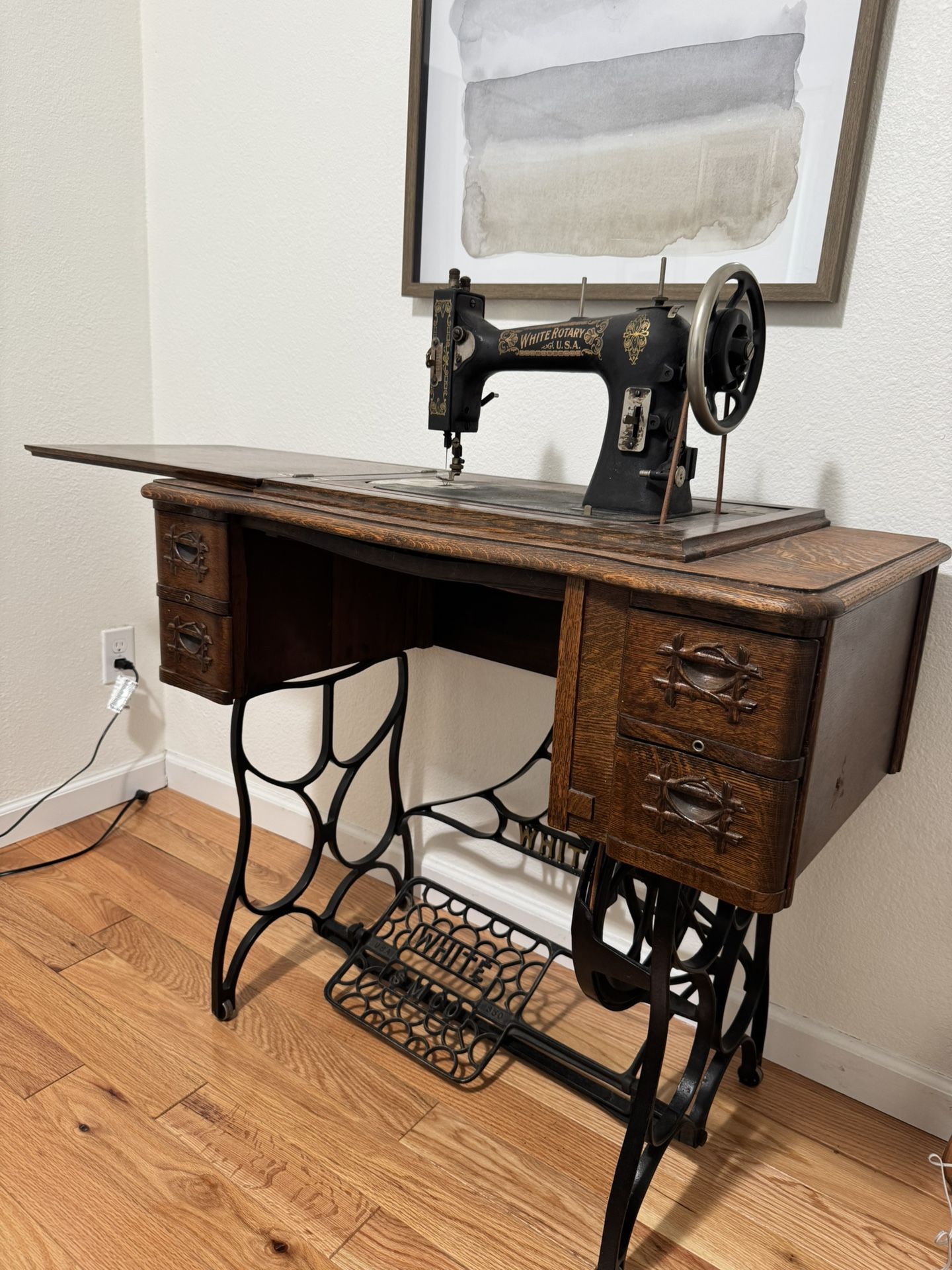 Vintage White Rotary Treadle Sewing Machine