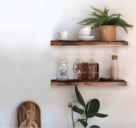 Acacia Floating Wood Shelf, 2-pack
