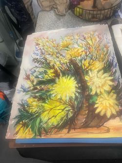 Original Watercolor Floral Tree Painting