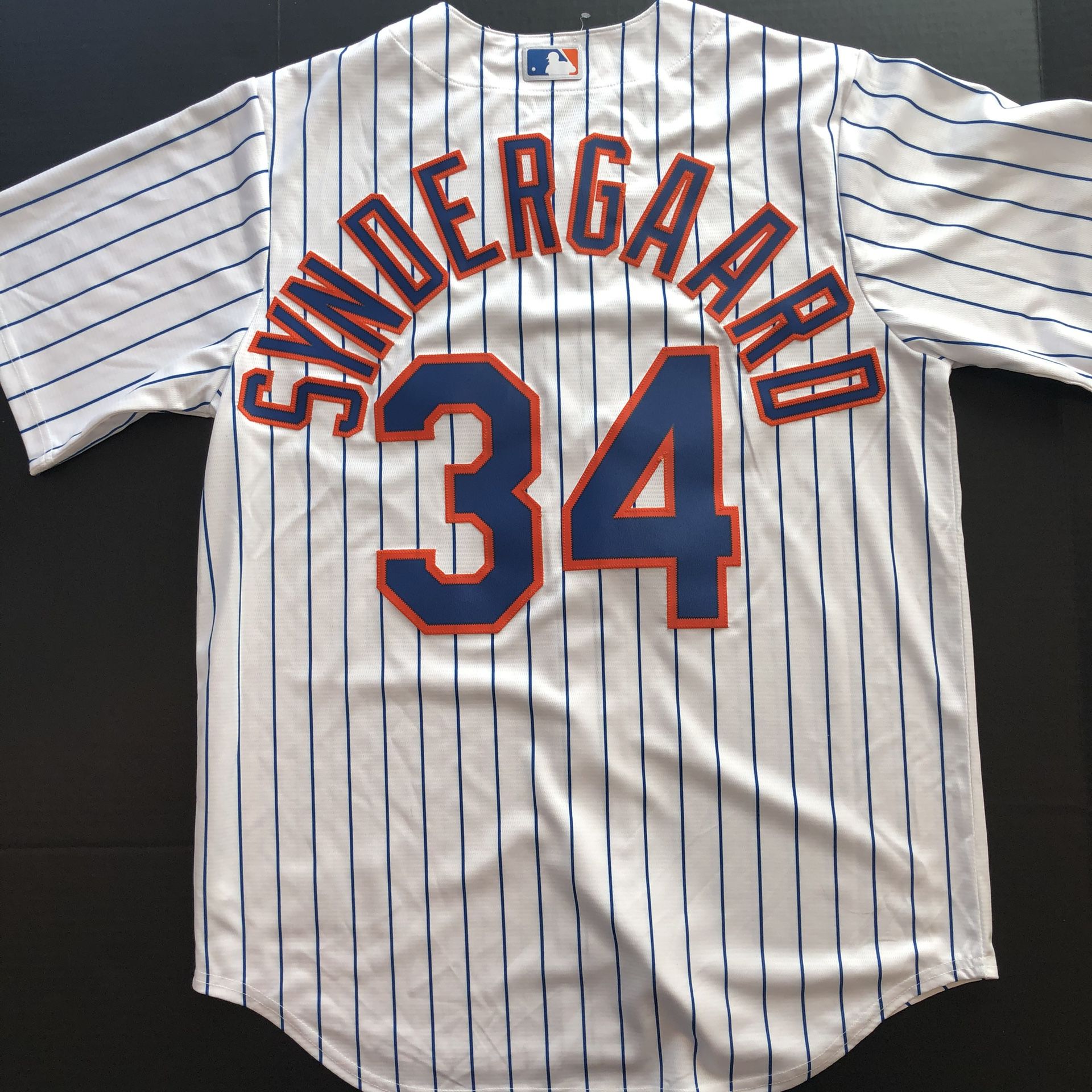 New York Mets Noah Syndergaard MLB Majestic Baseball Jersey #34 SEWN Pinstripes Medium THOR